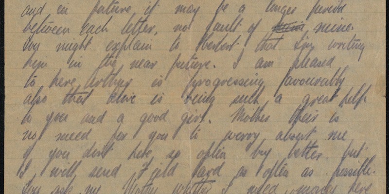 Letter from Albert Haughton to his mother, 27 August 1916