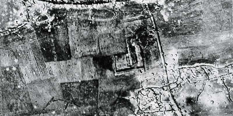 Aerial photograph of the Fonquevilliers [sic] - Gommecourt Road, c1916