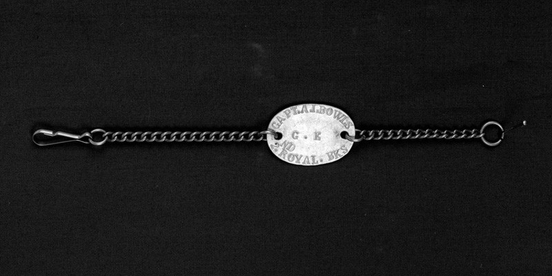 Identity tag belonging to Captain Alan John Bowles, 2nd Battalion The Princess Charlotte of Wales's (Royal Berkshire Regiment), c1915