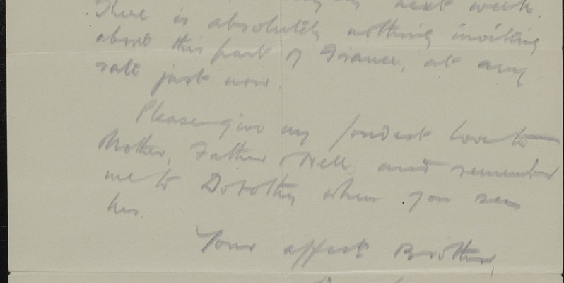 Last page of Douglas’s letter to his sister Kate, written on 3 April 1917, in which he wishes for a 'Blighty'