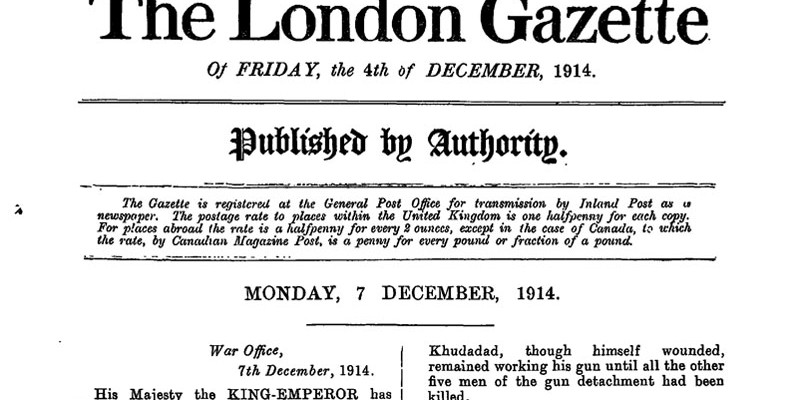 'The London Gazette', 7 December 1914