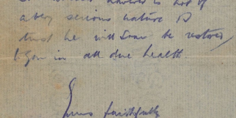 Letter to Private Price’s mother informing her that Price was wounded on 14 July 1916, from his Platoon Commanding Officer, 1916