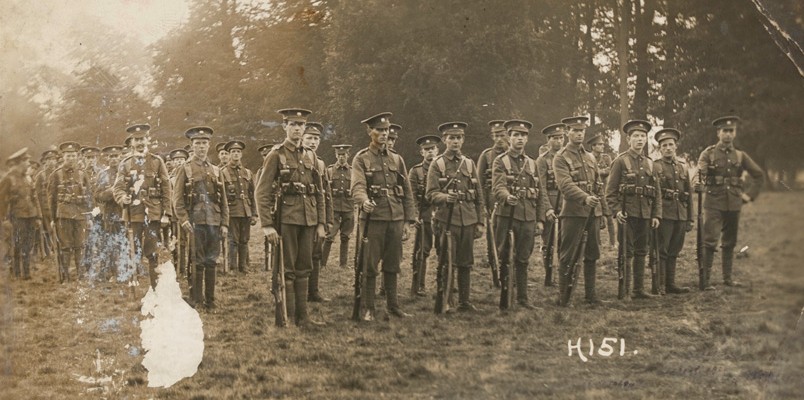 Group photograph of men from The Buffs Regiment, c1916