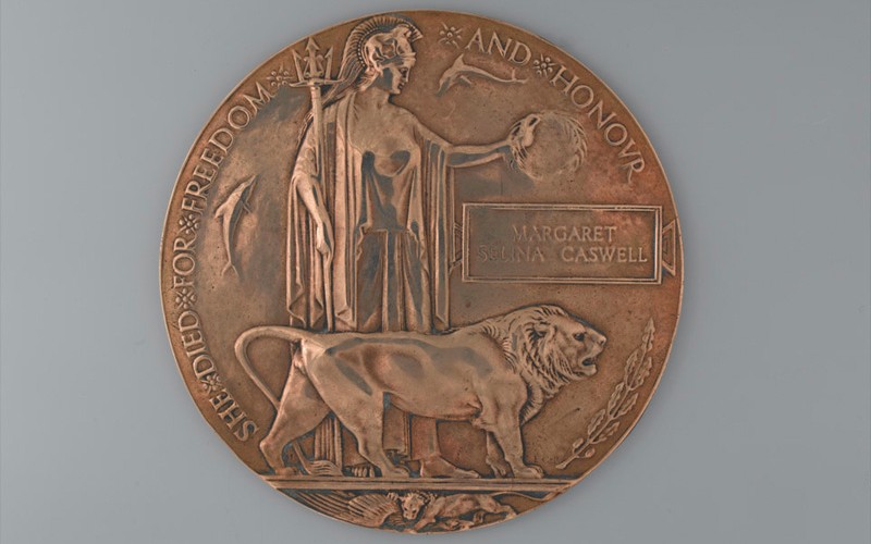 Commemorative Medallion 1914-1918 issued to the next-of-kin of Margaret Caswell, Queen Mary's Army Auxiliary Corps