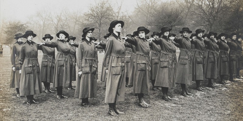 The Women's Auxiliary Army Corps learn to 'drill', c1917