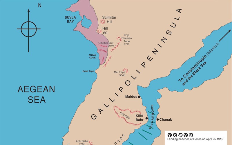 Map of the Gallipoli peninsula