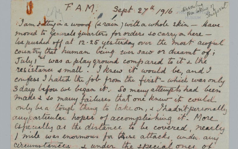 Letter sent by Lieutenant-Colonel Francis Maxwell VC to his wife, 27 September 1916