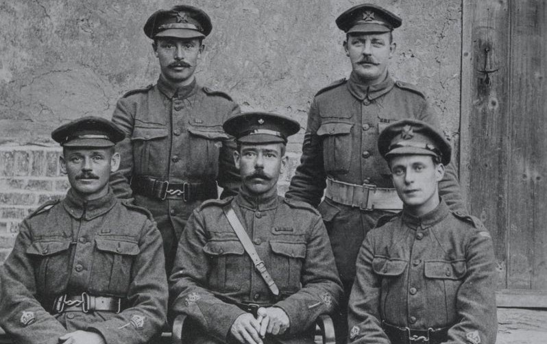 Regimental Quarter Master Sergeant James Littler (seated front right) with fellow warrant officers, c1916
