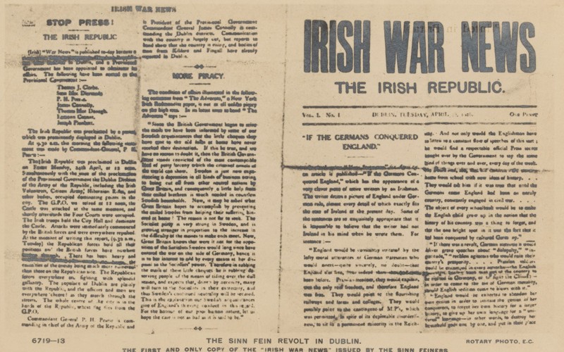 The First and only copy of “The Irish War News” issued by the Sinn Feiners