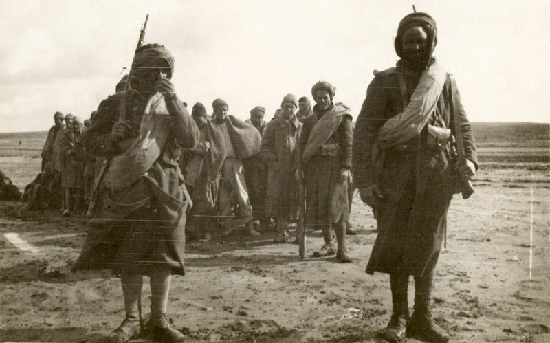 Joseph’s photograph of Ottoman prisoners, being guarded by French Algerian soldiers, 1917