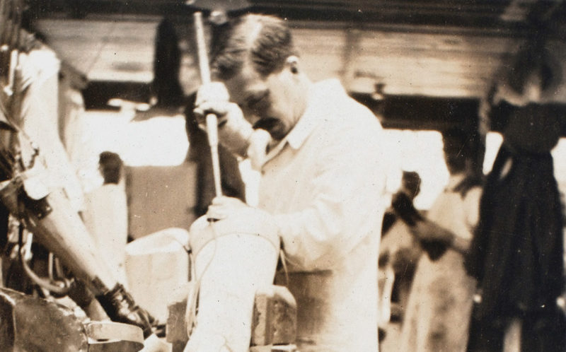 A worker constructing Cyril’s prosthetic leg, 1918