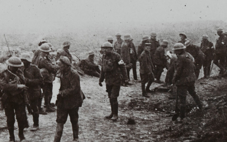‘Attending to wounded on the Menin Road, Ypres, during the stiff fighting around Zonnebeke’, 1917