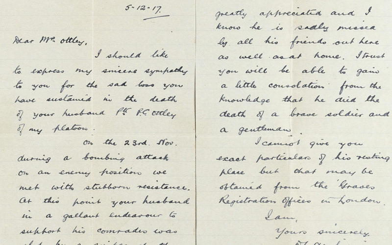 Letter from Second Lieutenant D L Newbigging, The London Scottish, to Mrs Ethel A Ottley, 5 December 1917