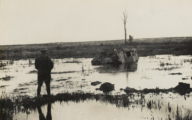 A tank destroyed in the German offensive in 1918