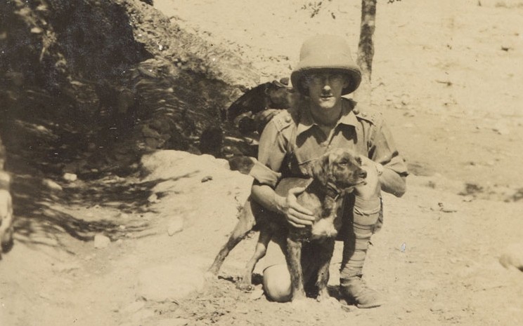 Captain Charles Mosse, 120th Rajputana Infantry, with his dog in Waziristan, 1920