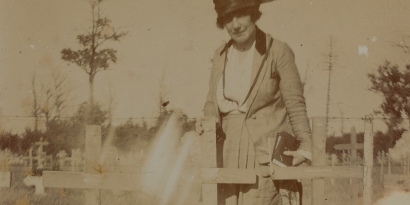 Douglas’s sister, Kate, photographed at his grave in 1919