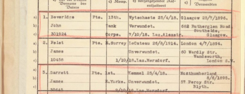 Prisoner-of-war record for Private James Feist, East Surrey Regiment