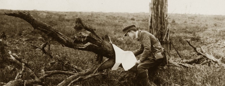 'Battle of Messines Ridge. An officer finds a German map', 1917