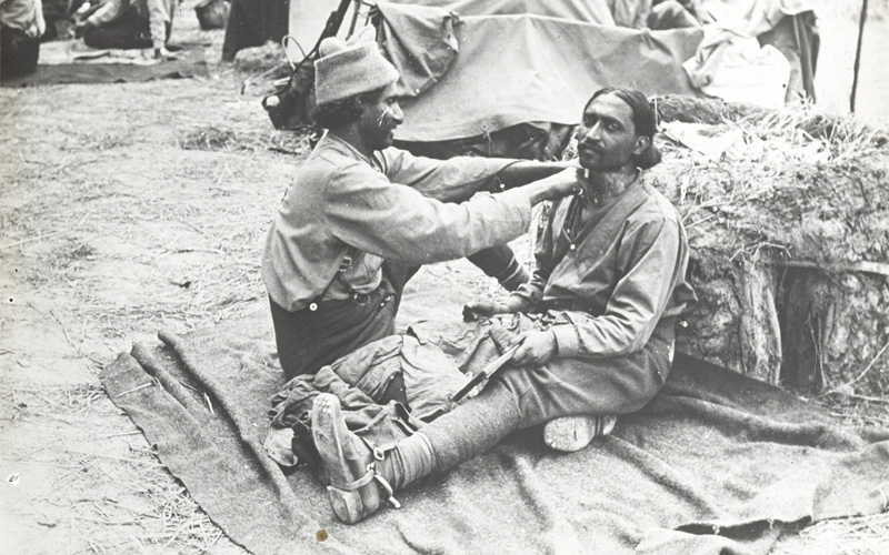 Shaving in camp, 29 July 1916