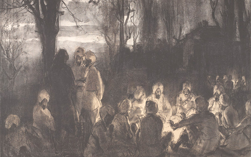 The Camp Fire. Indians in the grounds of a Chateau at Poperinghe, c1914.