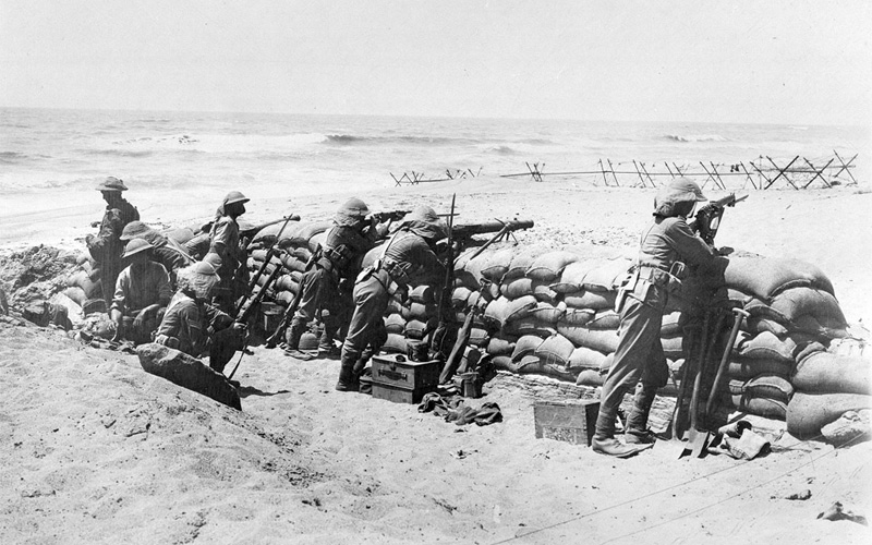 2nd Battalion The Black Watch (Royal Highlanders) behind defences on the coast near Arsuf, Palestine, June 1918.