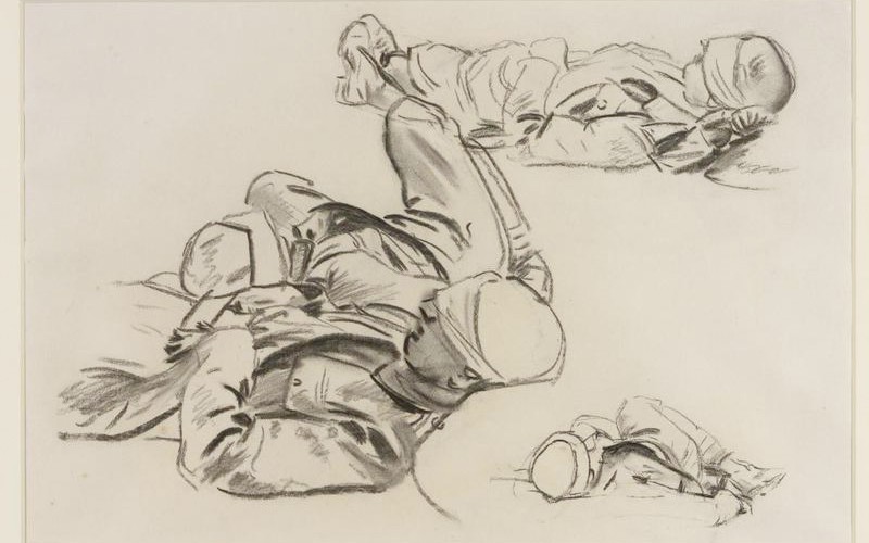 Study for 'Gassed': Three studies of soldiers with bandaged heads