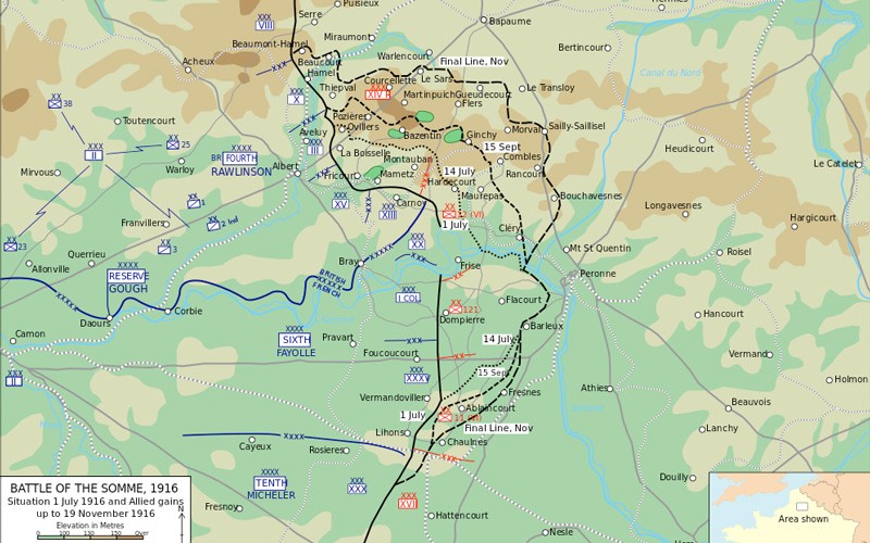 Map of the Battle of the Somme, 1916