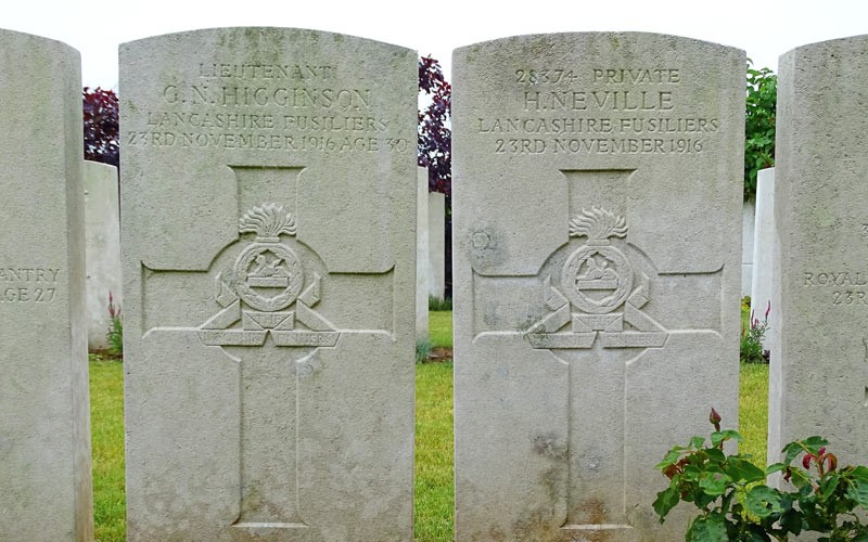 George Higginson's grave stone at Waggon Road Cemetery