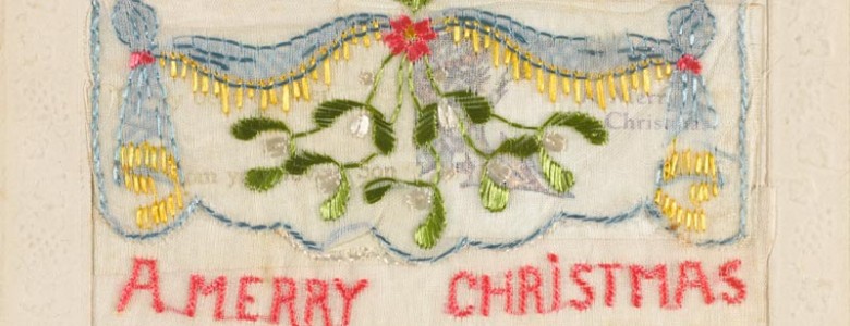 Embroidered Christmas card sent from Private Philip J L Poole, Army Service Corps to his mother in 1917