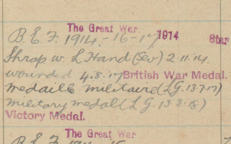 Detail from the enlistment record of John Sheehan (7143394) of the Connaught Rangers
