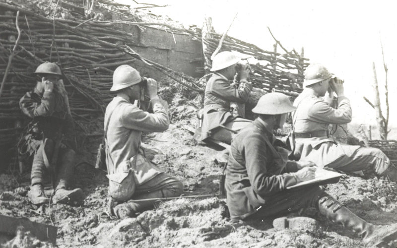 Observing the opening bombardment during the Battle of Langemarck, 16 August 1917