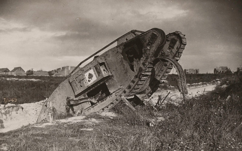 A knocked-out British tank near Bourlon Wood, November 1917