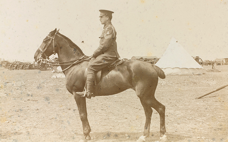 Battery Quartermaster Sergeant Samuel Pye on horseback, c1915