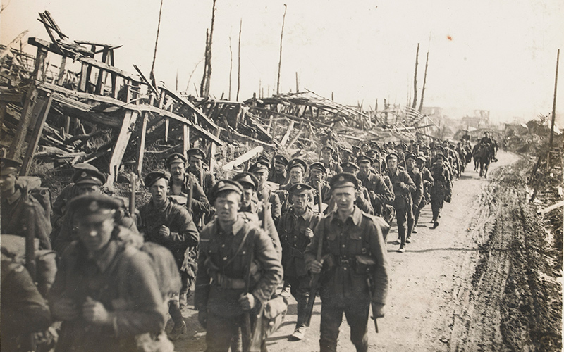 A battalion of The Duke of Cambridge's Own (Middlesex Regiment) move up to the line, March 1918